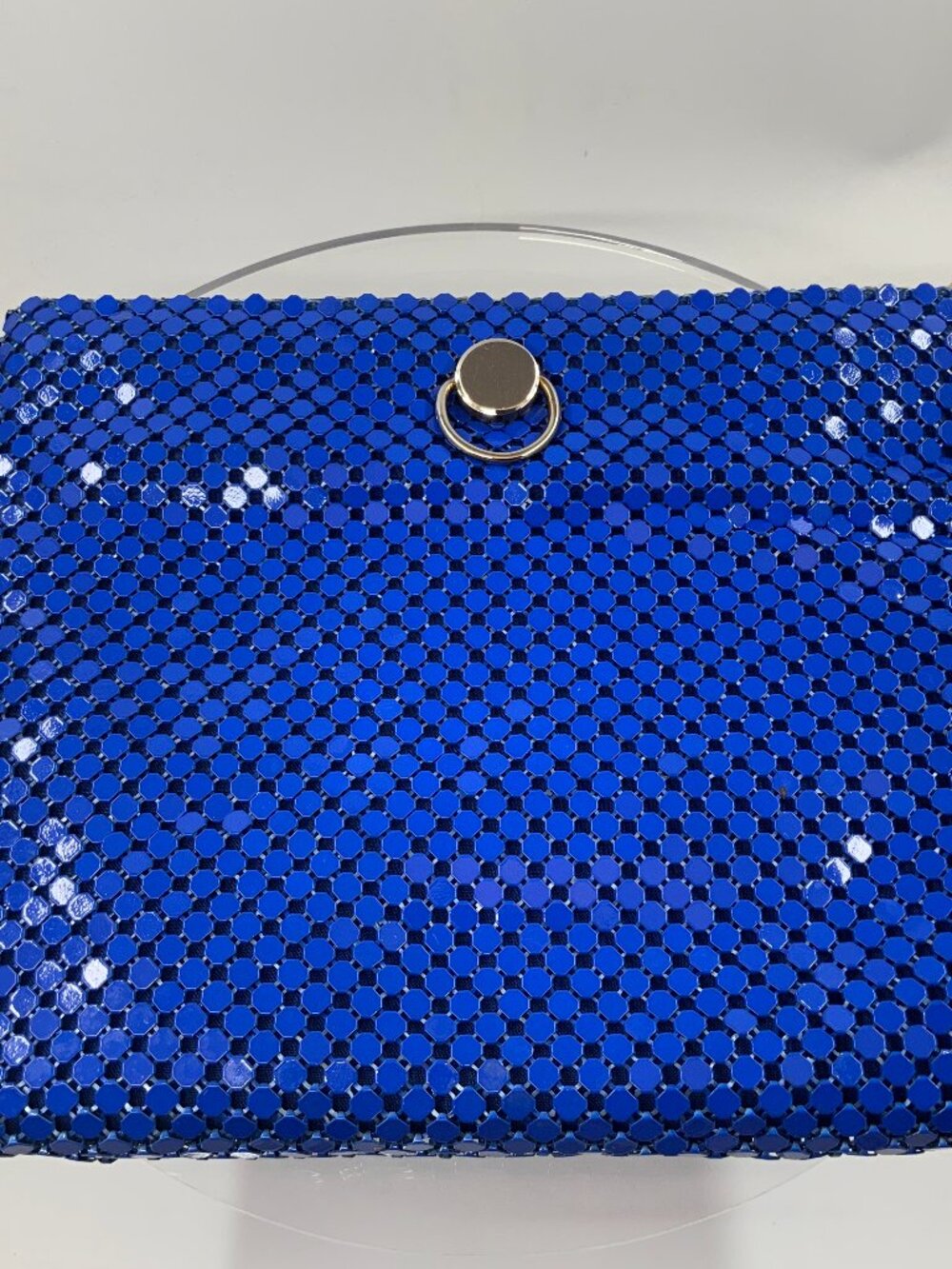 Vintage Electric Blue Metal Mesh Sequin Evening Clutch Crossbody Bag